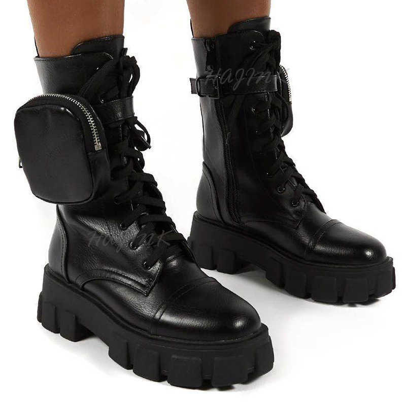 Women Boots Fashion Chunky Pocket Platform White Shoes For Autumn Winter High Heels Botas Mujer 210911