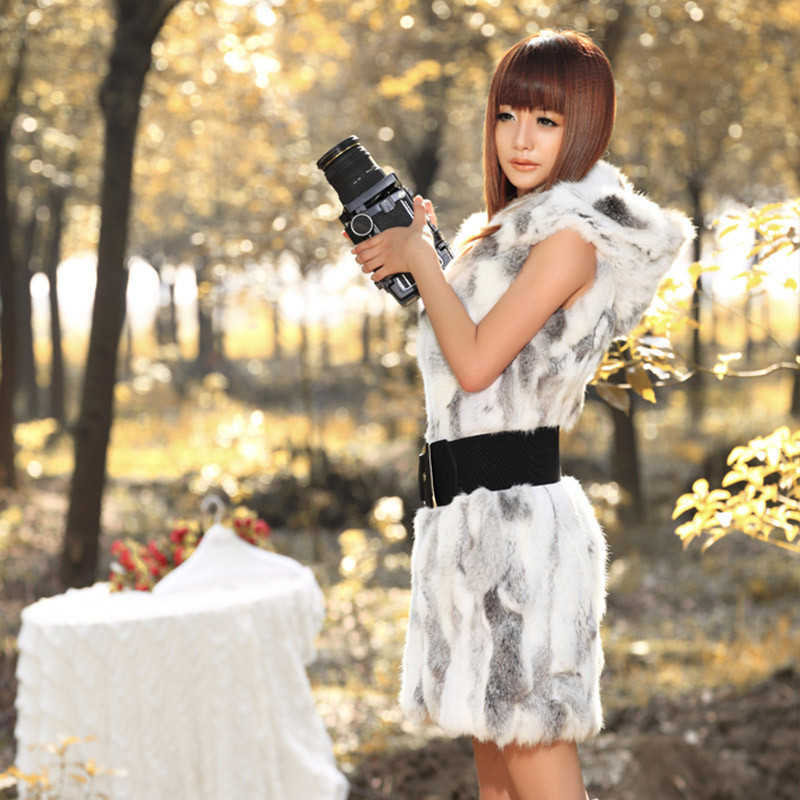 real genuine natural rabbit Fur vest with hood Women's fashion Jacket gilet warm winter custom any size 211012