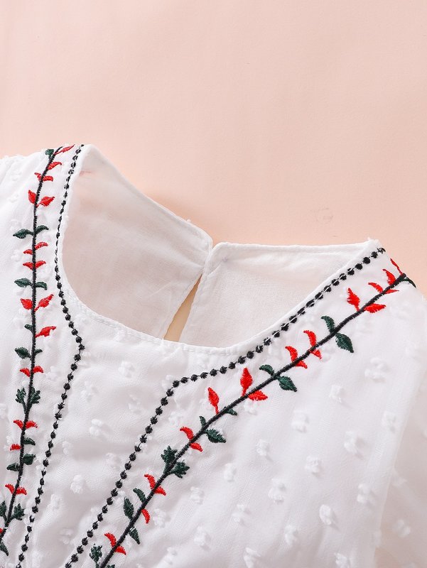 Baby Floral Embroidery Ruffle Swiss Dot Dress SHE