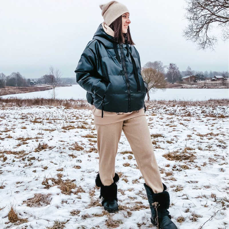 Fitaylor Autumn Women Faux Leather Jacket Pu Motorcycle Biker Coat Hooded Collar Loose Streetwear Black Punk Outerwear 211011