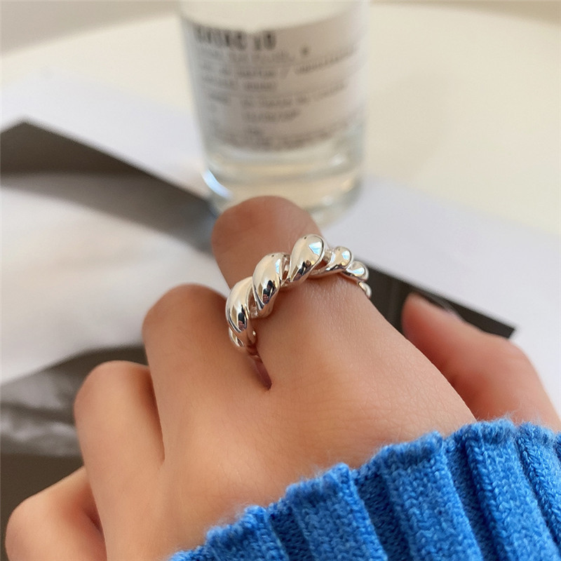 Authentic 925 Sterling Silver Open Rings for Women Adjustable Finger Rings Curved Wide Geometric Punk Ring Fine Jewelry