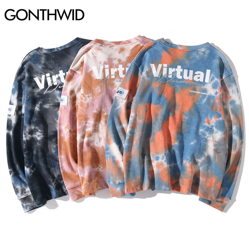 GONTHWID Casual Loose Tie Dye Pullover Hoodies Sweatshirts Mens Hip Hop Hipster Punk Rock Streetwear Hoodie Fashion Jumper Tops 201020