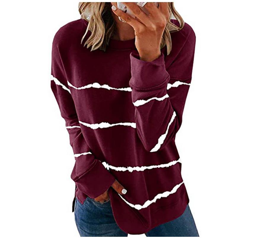 New Autumn Tops 5XL Large Size Women Tie Dye Stripe T Shirt Casual Long Sleeve Oversized Loose Tee Shirt Fashion Ladies Top 210302