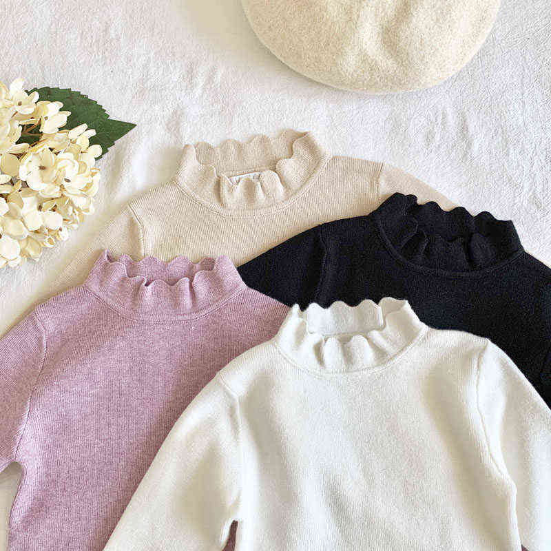 Autumn Kids Girls Long Sleeve Frill Collar Knit Sweater Winter Children Clothing Baby Pullover Sweaters 211104
