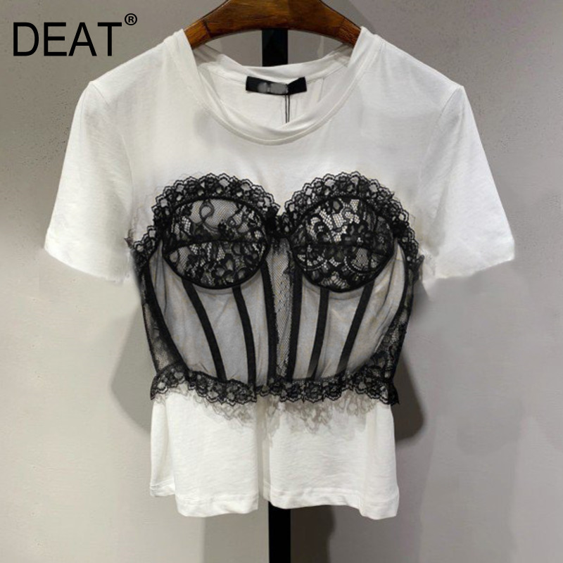 Summer Autumn Short Sleeve O Neck Black Lace Patchwork T Shirt Women Cotton Top Streetwear MK096 210525, As picture 
Summer Autumn Short Sleeve O Neck Black Lace Patchwork T Shirt Women Cotton Top Streetwear MK096 210525, As picture