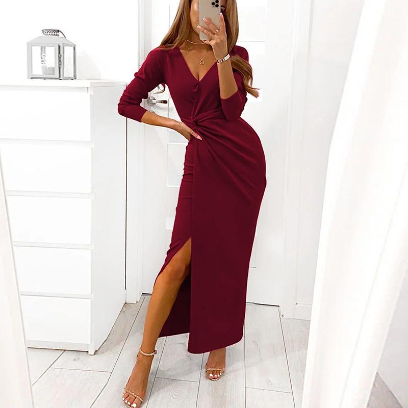 Casual Dresses Autumn V Neck Long Red Dress Women Sleeve Side Split Wrap Slim Lady Soild Color Maxi 2021 Party Robe Office Vestidos, Black
Casual Dresses Autumn V Neck Long Red Dress Women Sleeve Side Split Wrap Slim Lady Soild Color Maxi 2021 Party Robe Office Vestidos, Black