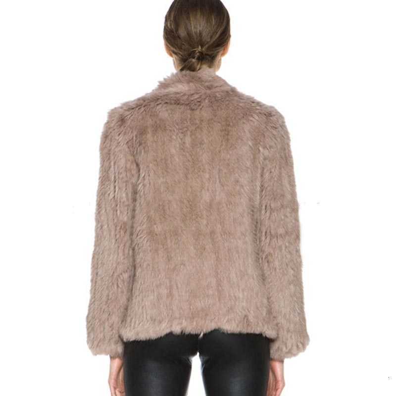 Knitted natural rabbit fur coat women winter casual long sleeve dense thick loose outerwear coat jacket Real Fur Coat T191118