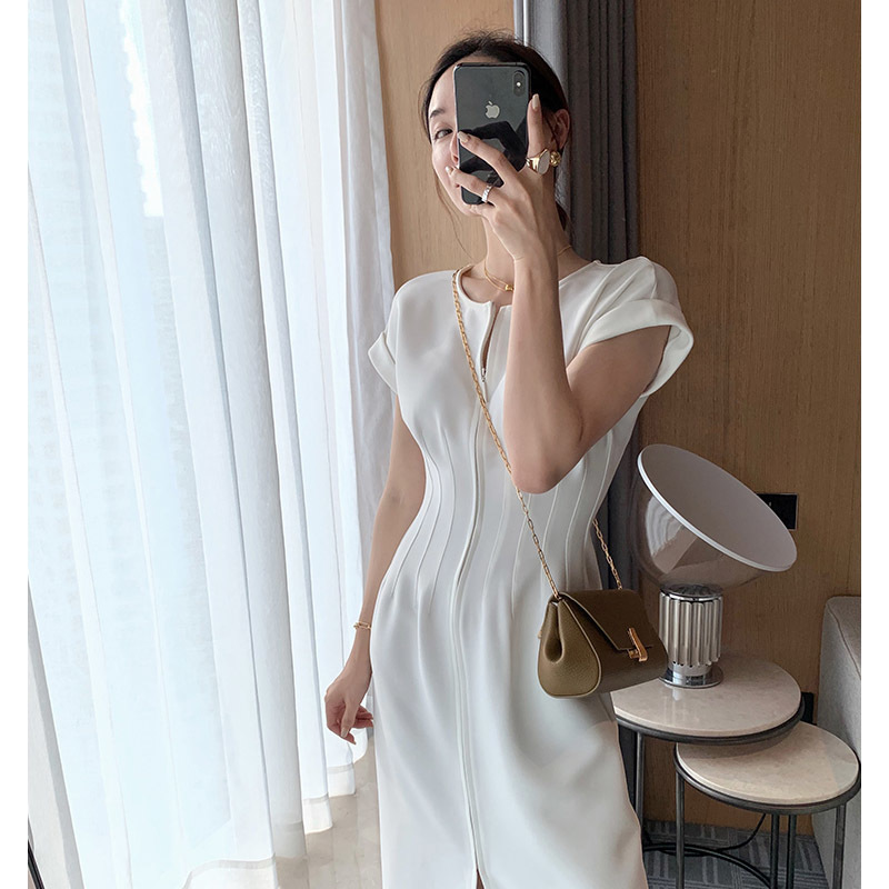 Summer Women Solid Color Elegant Vestidos White Party Bodycon Work Office Lady Female slim Dress 210303