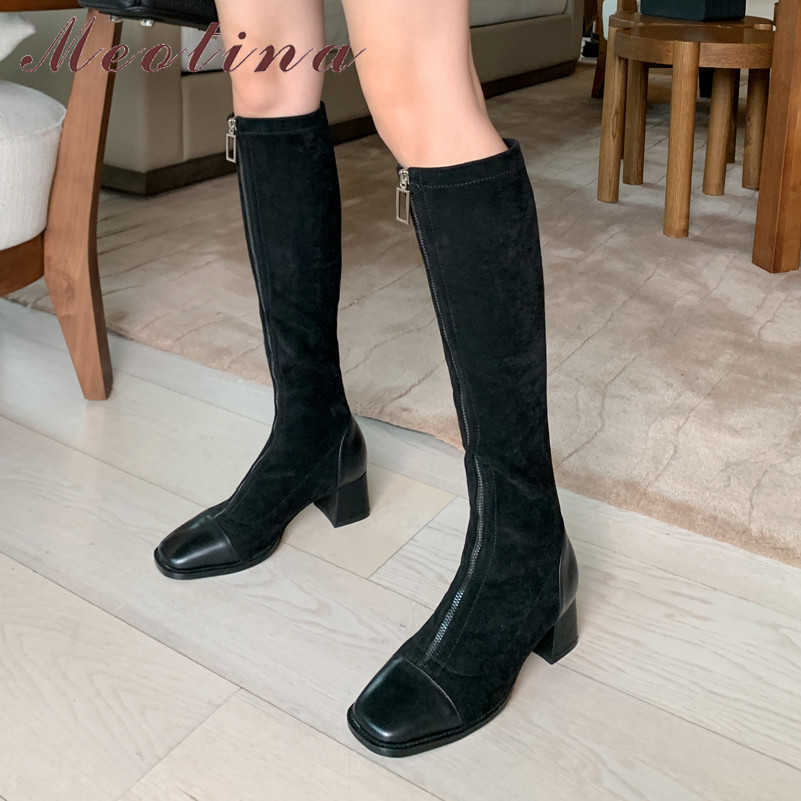 Meotina Women Knee High Boots Shoes Real Leather Mid Heel Long Boots Square Toe Zip Thick Heels Stretch Boots Autumn Winter 43 210608, Black synthetic lin
Meotina Women Knee High Boots Shoes Real Leather Mid Heel Long Boots Square Toe Zip Thick Heels Stretch Boots Autumn Winter 43 210608, Black synthetic lin