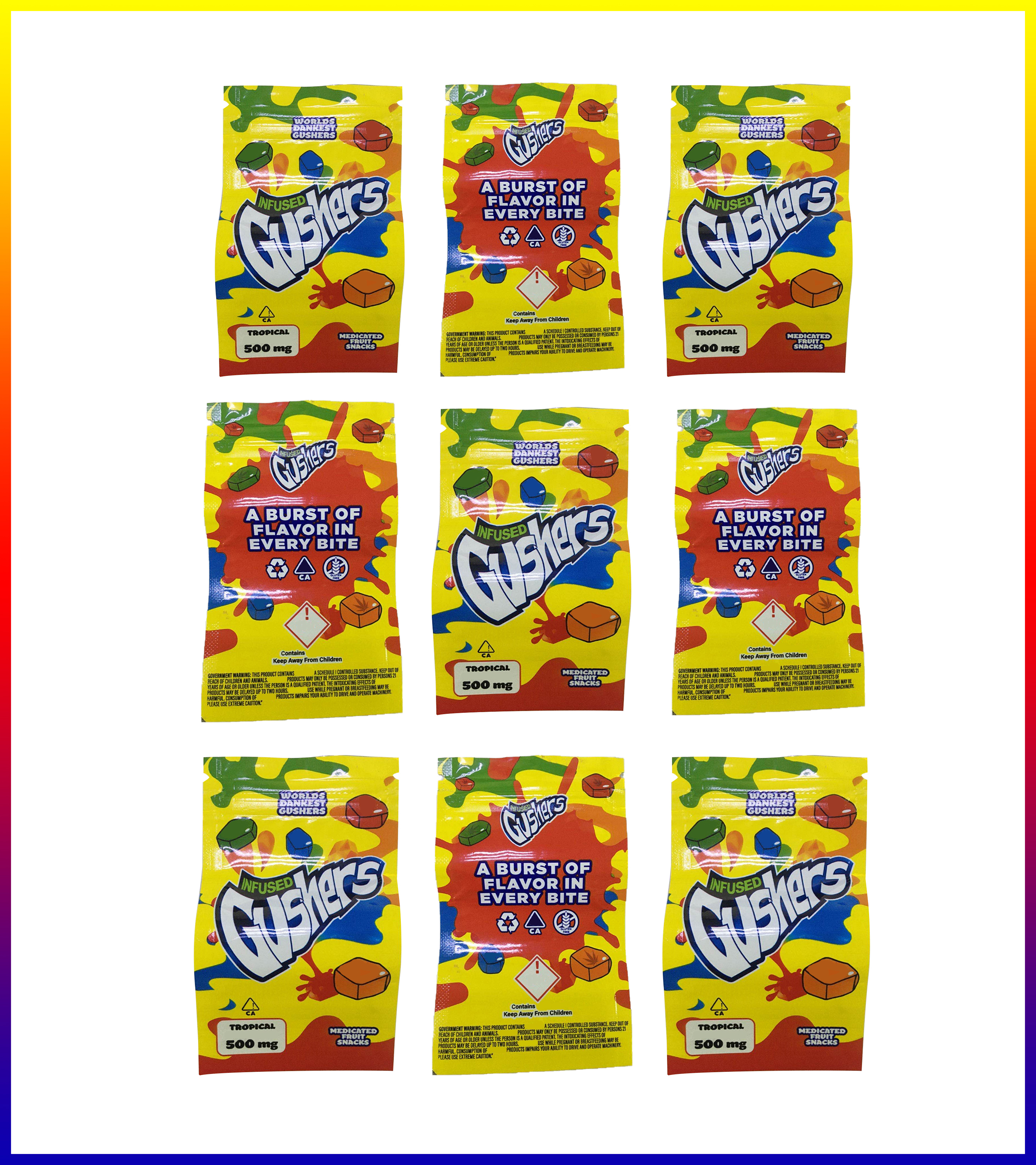 SOUR GUSHERS 500MG Mylar Bag Dustproof Zipper Package Smell Proof Edibles Empty Packages for Tobacco Dry Herb Flowers Jewelry
SOUR GUSHERS 500MG Mylar Bag Dustproof Zipper Package Smell Proof Edibles Empty Packages for Tobacco Dry Herb Flowers Jewelry