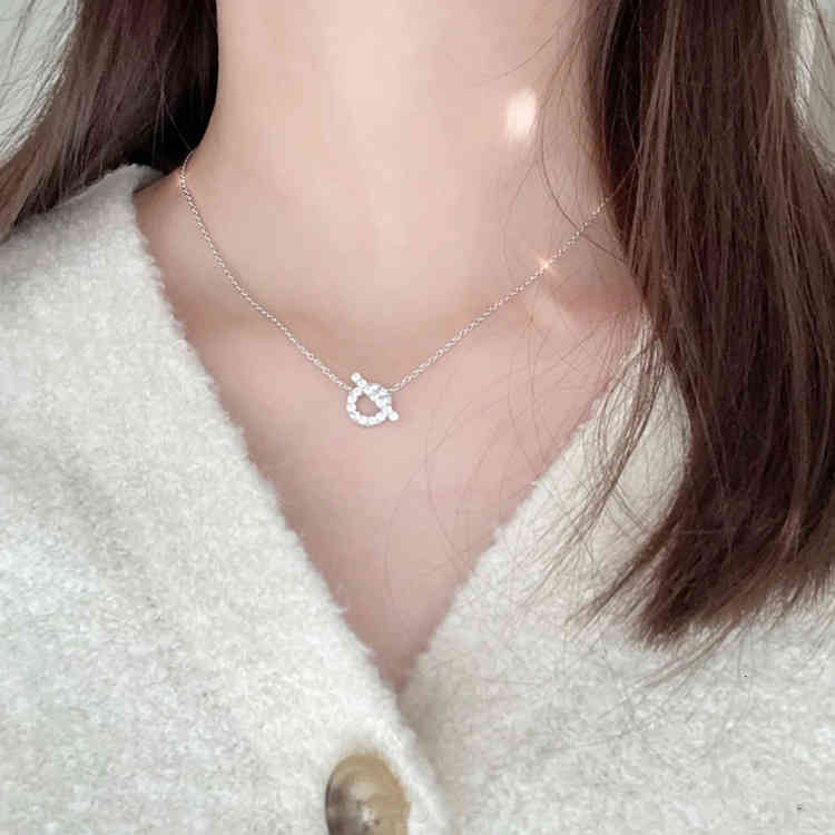 High Version 925 Sterling Silver Pig Nose Fashion Necklace Small q Letter Rose Gold Full Diamond Clavicle Chain Simple Temperament