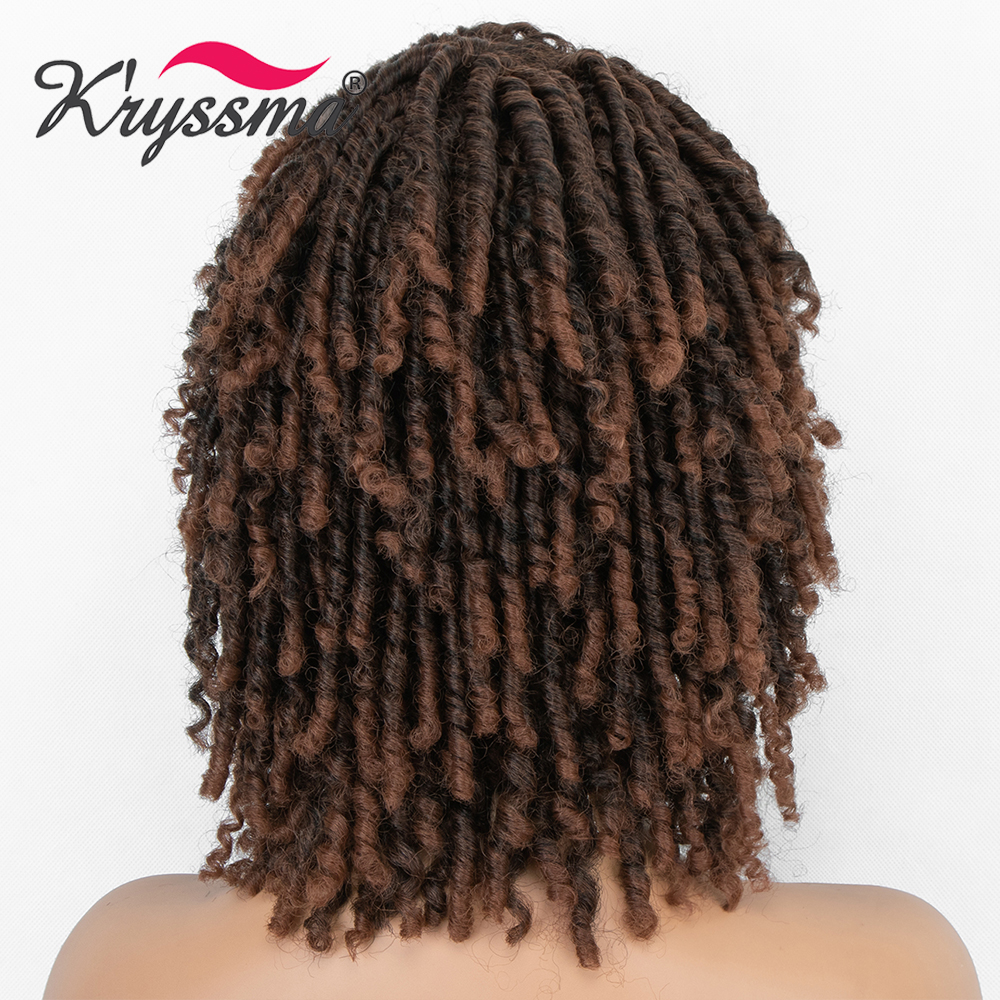 Kryssm Dreadlock Wig Ombre Blonde Black Synthetic Wigs Short Afro Kinky Curly Braid Wigs For Women Twist Heat Fiber Hair Wig