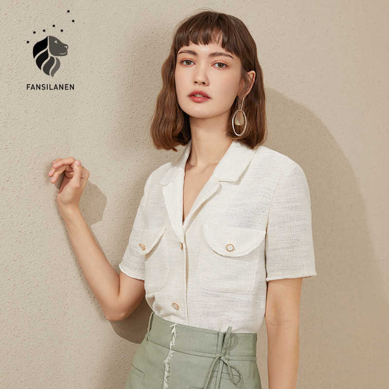 FANSILANEN Lurex vintage white blouse shirt Women short sleeve office lady casual wrap top Female elegant summer 210607, Beige
FANSILANEN Lurex vintage white blouse shirt Women short sleeve office lady casual wrap top Female elegant summer 210607, Beige