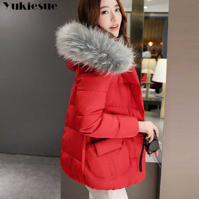 autumn and winter women's Korean fashion big hair collar cotton clothing short coat jacket women 210608