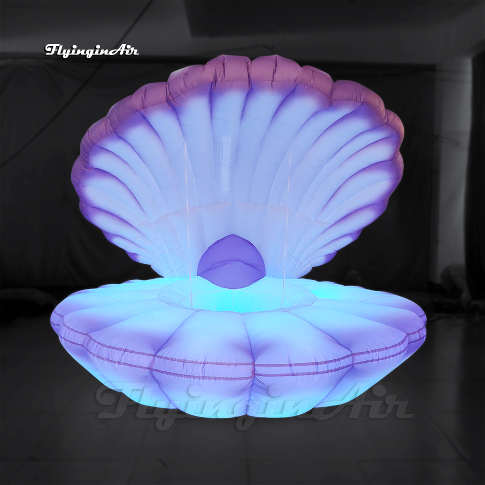 Personalized Inflatable Mussel Balloon 3m Purple Air Blown Clam Shell With LED Light For Birthday Party Decoration