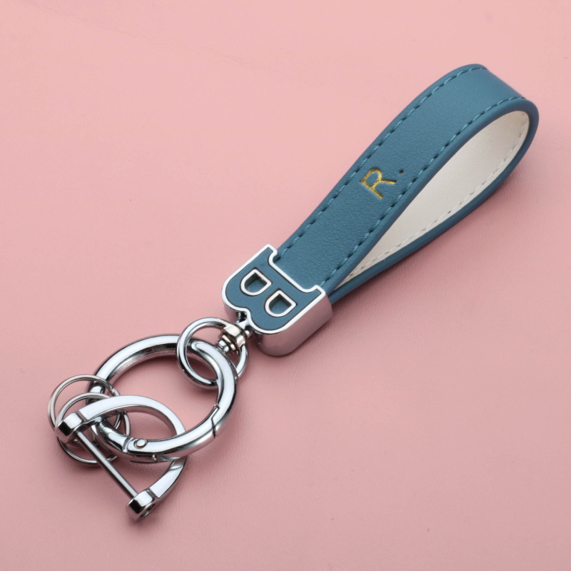 INS Style Initial B Metal Keychain Colorful Leather Keyrings Car Key Chain for Man Woman Lovers Gift