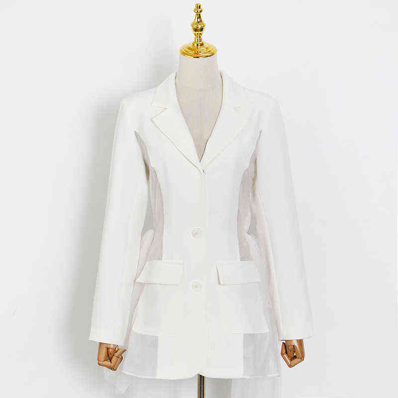 TWOTWINSTYLE Casual Black Irregular Blazer For Women Notched Long Sleeve Korean Patchwork Blazers Female Fashion Summer 211122