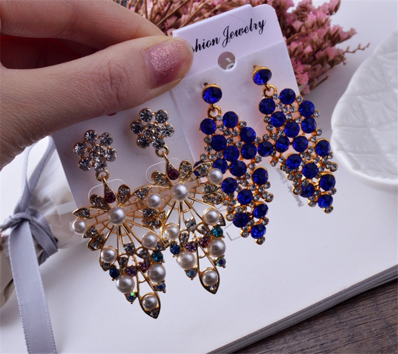 Crystal Rhinestone Drop Stud Earrings Jewelry Cubic Zirconia Pearl Star Flower Tassel Women Studs Fashion Bling Party Earring Gift for Girls