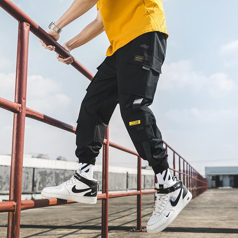 Hip Hop Harem Joggers Cargo Pants for Men with Multi-Pockets Ribbons Man Sweatpants Streetwear Casual Mens S-5XL Z260315