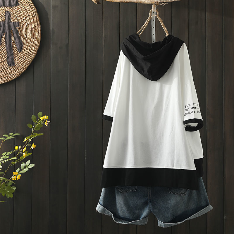 O Neck 100% Cotton Hoodie T Shirt Woman Summer Short Sleeve Shirt Woman Tshirt Loose Korean Style Plus Size Women Shirts T200614