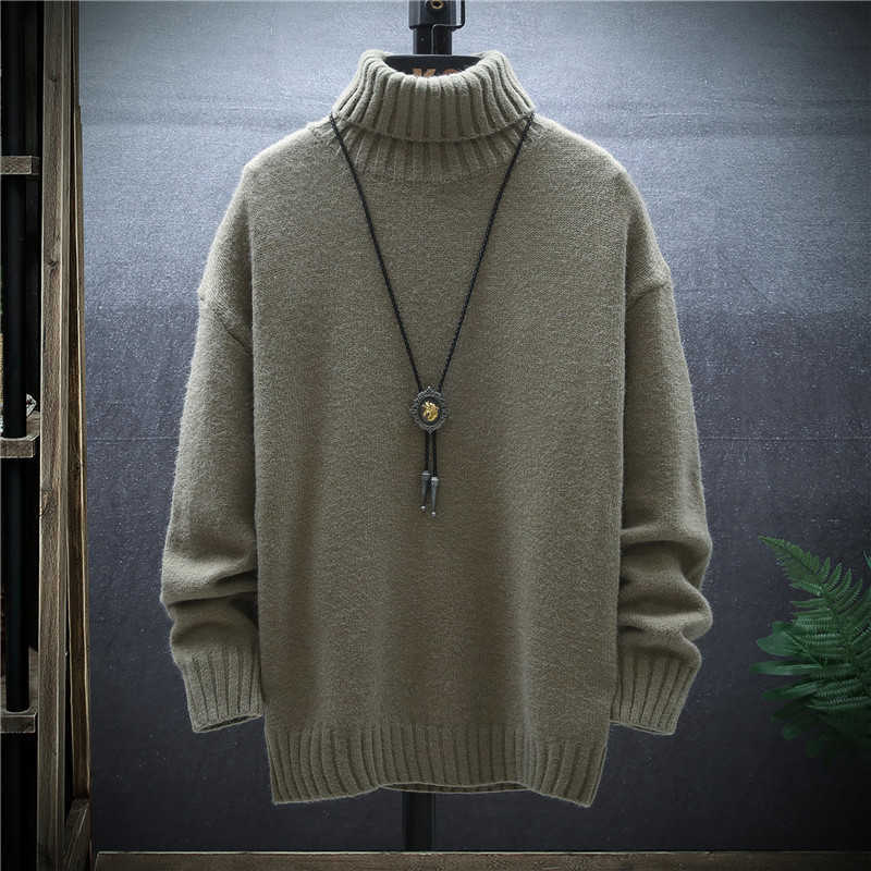 Winter Thick Men's Slim Sweater Solid Color Turtleneck Pullover Sweaters Mens Korean Casual Men Long Sleeve Knitwear Coats 210929