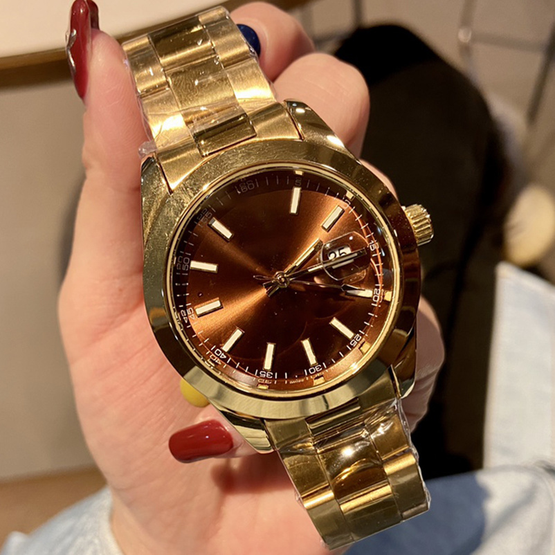 2-Business men automatic date gold watch montre de luxe steel quartz movement classic style three hands fashion designer wristwatch, Slivery;brown
2-Business men automatic date gold watch montre de luxe steel quartz movement classic style three hands fashion designer wristwatch, Slivery;brown
