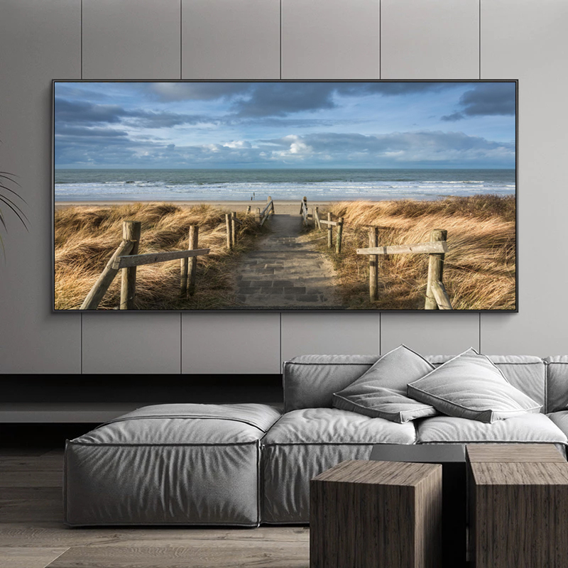 Beach Landscape Canvas Painting Indoor Decorations Wood Bridge Wall Art Pictures For Living Room Home Decor Sea Sunset Prints