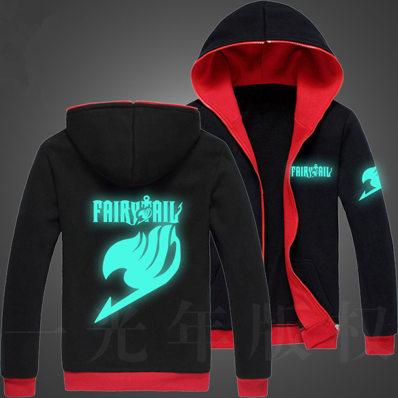 Autumn Men Fairy Tail Glow Hoodie Hooded Zipper Streetwear Hip Hop Sweatshirt Harajuku Anime Hoodies Men College Fashion Hoodies 201020