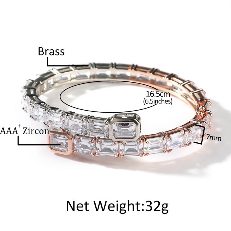 New Popular Full Square Zirconia Bangle 5 Colors Hip Hop Mens Copper Bracelets Jewelry for Male Gift