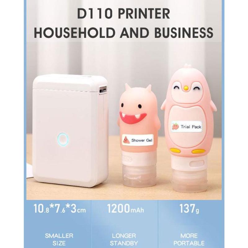 Copiers D110 Mini Portable Wireless Bluetooth Thermal Label Printer With 1 Roll Paper Logo QR Code Sticker Home Office