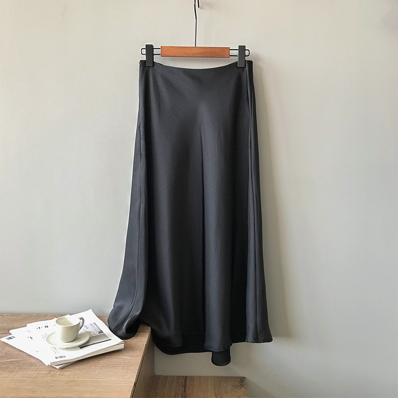 Women Silk Satin Skirt Spring Autumn High Waist Retro Long Skirt Chic Style ALine Elegant Womens Skirts Elegant Ladies 210306