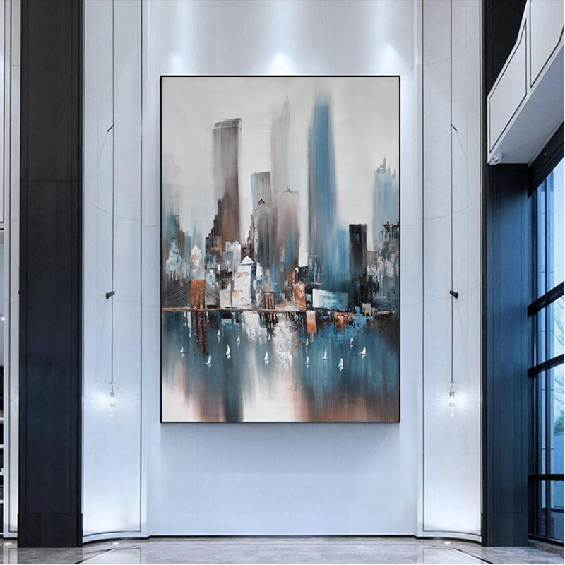 Abstract City Rain Boat Posters Landscape Oil Painting On Canvas Wall Art Pictures For Living Room Modern Home Decor NO FRAME