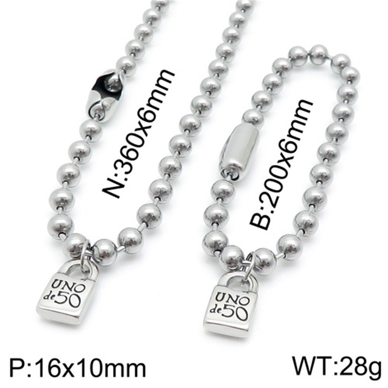 Fashion Women Men Silver Color Gold Stainless Steel Round Lock Key Uno 50 Ball Bead Bracelet Necklace Jewelry Sets, Uns19
Fashion Women Men Silver Color Gold Stainless Steel Round Lock Key Uno 50 Ball Bead Bracelet Necklace Jewelry Sets, Uns19