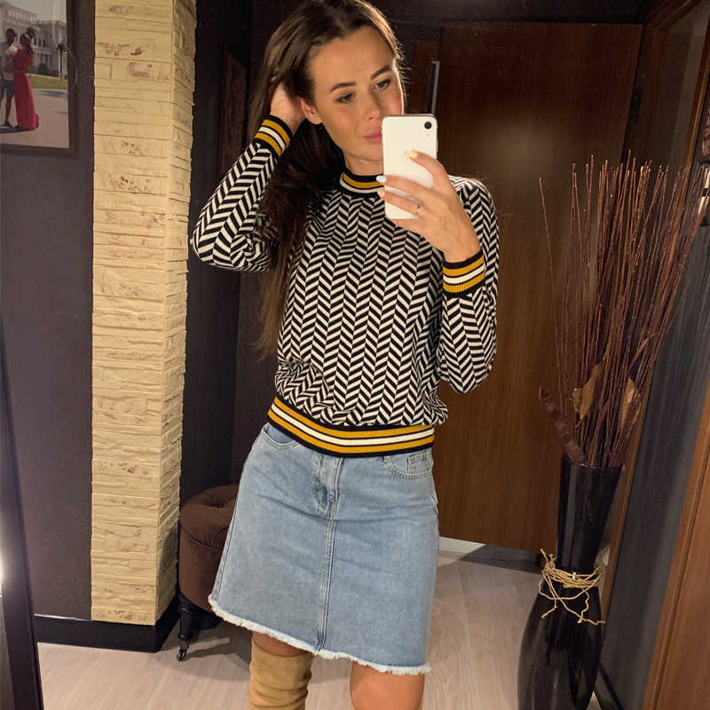 GIGOGOU Geometric Knitted Women Pullover and Sweaters Autumn Winter Thick Female Jumper Warm Striped Christmas Sweaters Pull 211109