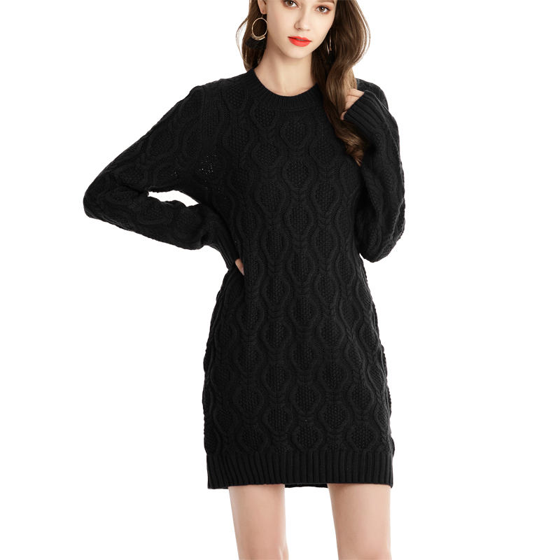 Autumn Winter Thick Warm Sweater Dress Women Sexy Oneck Dress Female Long Sleeve Knitted Dress Femme Vestidos Plus size 201008