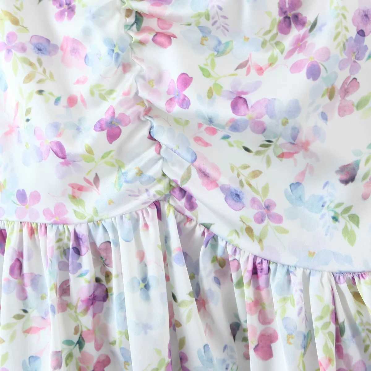 DEAT Women Ruffles Printing Sling Dress V-neck Sleeveless Arrivals Lady Sexy Temperament Fashion Spring Summer 11D1703 210709