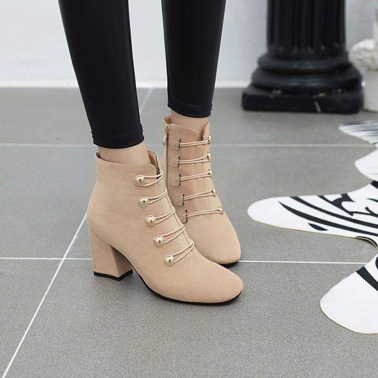 Boots Autumn 2021 Winter Women's Korean High Heels Round Head Suede Thick Heel Zipper Large Solid Color Low Barrel Short