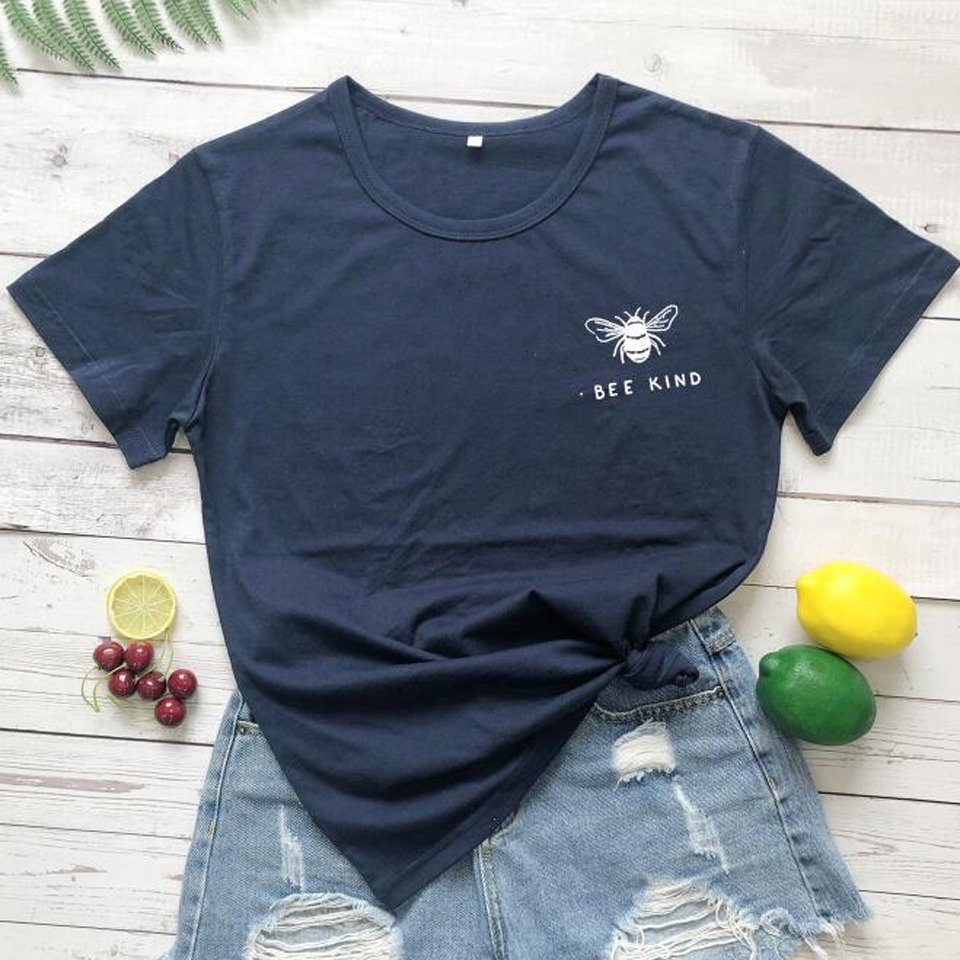 Elimiiya Women's T shirt Bee Kind Print Oversized Loose Tshirt Higher Cotton Graphics Tshirts Tops Tees Female t-shirt Women 210306