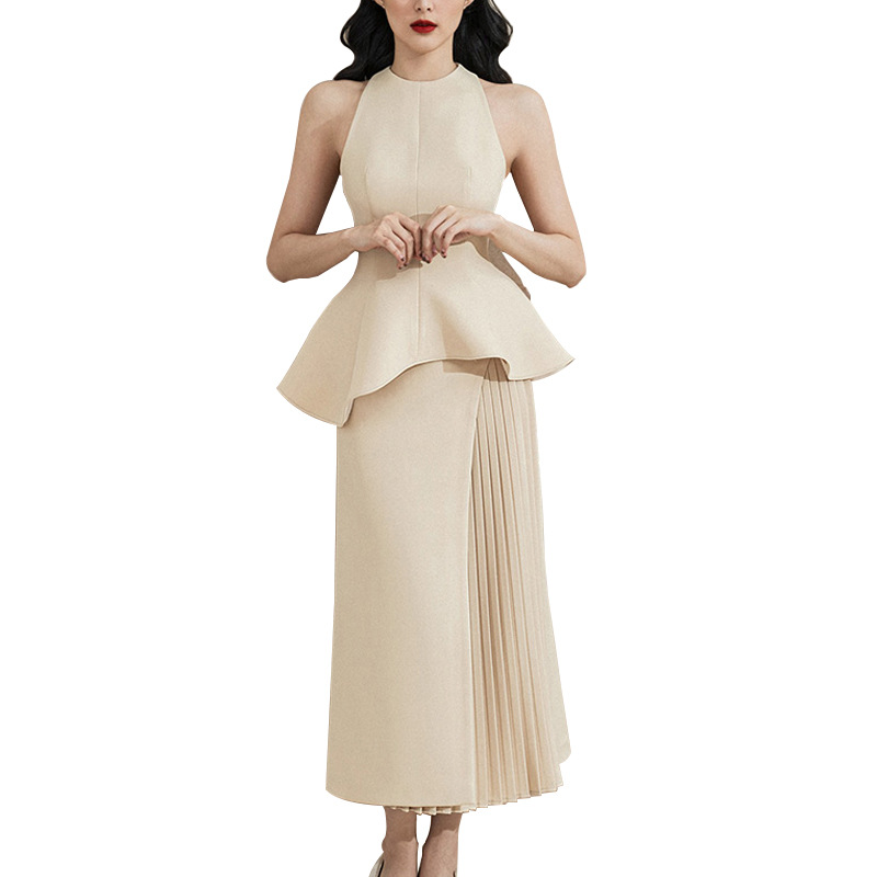 Fashion Evening Dresses Spaghetti Sleeve Less Custom Made Two Pieces Sweep Train Length Prom Dress Robe De Marie