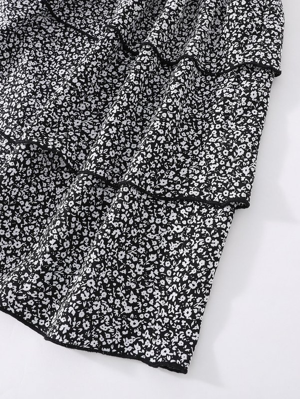 Toddler Girls Ditsy Floral Halter Neck Contrast Piping Layered Hem Dress SHE