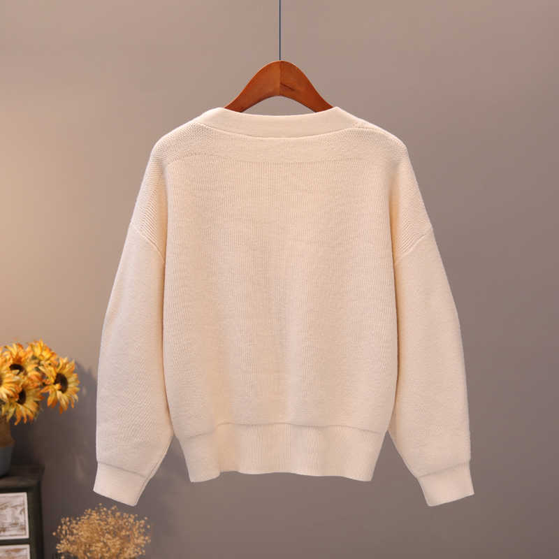 BYGOUBY Solid Knit Cardigans Sweater Women V Neck Loose Pull Sweater With Pocket Autumn Winter Thicken Open Cardigan Jacket Coat 210918