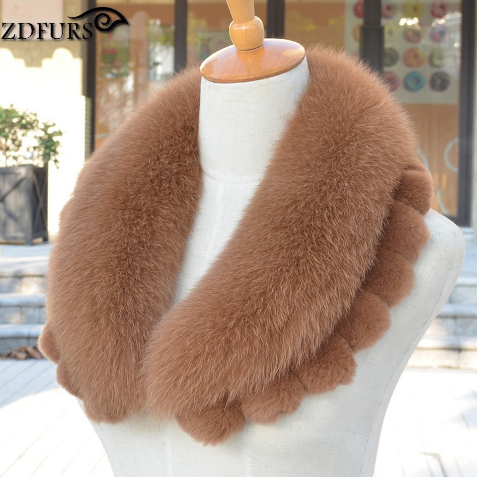 ZDFURS womens winter coat collar accessories Genuine fur scarf with rex lace ZDC163006 Y201007