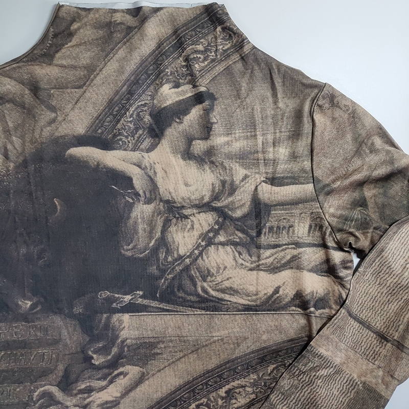 CHEERART Renaissance Print Vintage Top Turtleneck Long Sleeve Blouse Women Spandex Bodycon Blouse Ladies Tops Clothes T200322