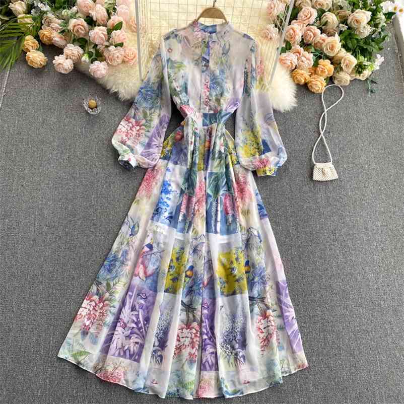 Summer Vacation Dress Stand Collar Puff Sleeve Single-breasted Color Block Floral Print Plus Size Women's Long Beach 210525, Purple
Summer Vacation Dress Stand Collar Puff Sleeve Single-breasted Color Block Floral Print Plus Size Women's Long Beach 210525, Purple