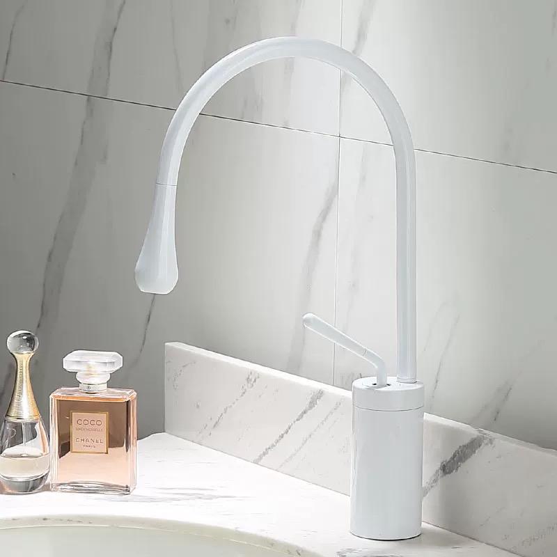 Bathroom Sink Faucets Basin Brass Black Tall Low Single Handle Drop Shape Faucet Large Curved Cold Mixer Taps