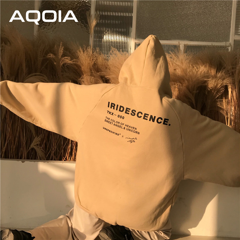 AQOIA Hoodies Women Thicker Plus Velvet Pocket Warm Soft Hooded Letter Printed Simple Loose Womens Trendy Sweatshirt Winter 201204