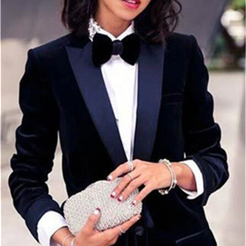 Navy Velvet Women's Suit Female Business Women Pantsuits Blazer Trouser Tuxedos Suits for Women Blazer Pants Women's Costumes T200818