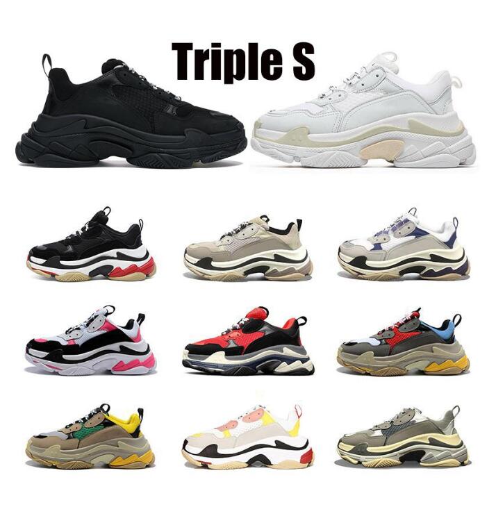 Paris Triple S 17FW mens women shoes vintage sneakers black white beige pink grey platform trainers Old Dad Grandpa running jogging walking