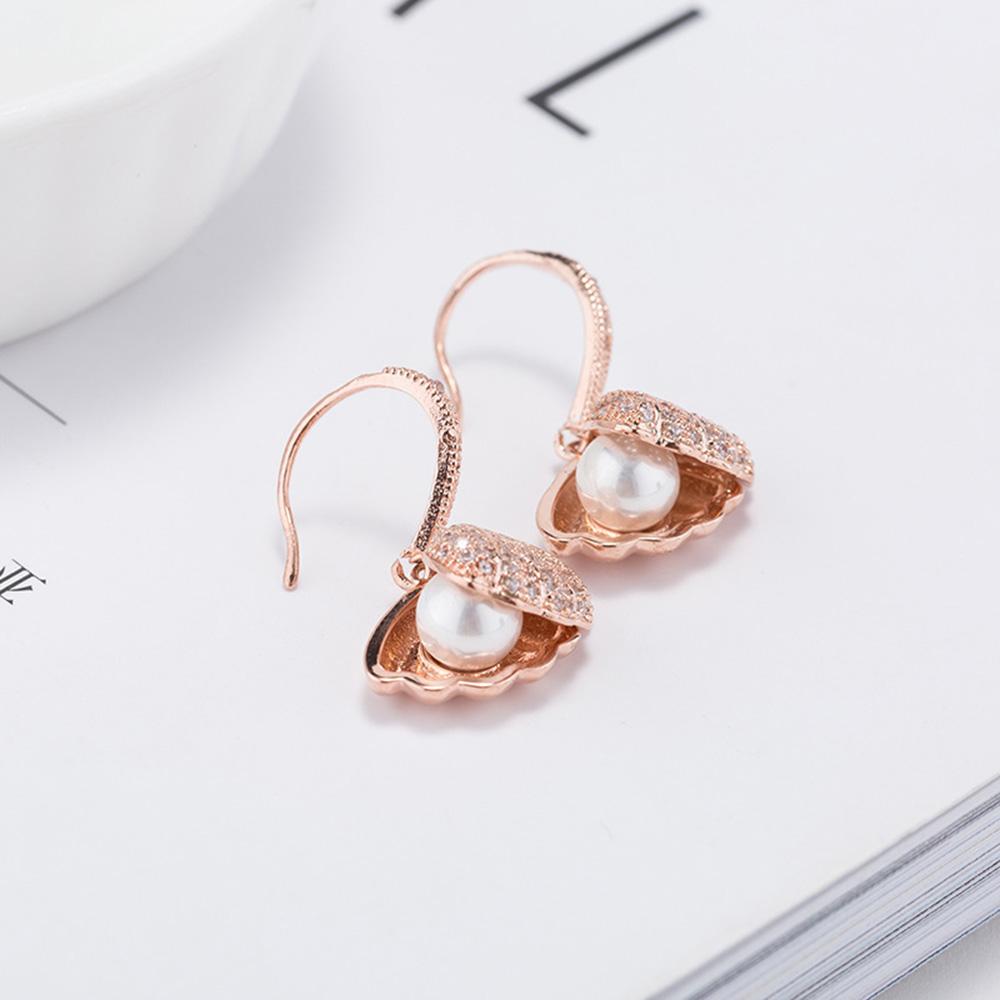 Fan Shell Pearl Dangle Earring 18K Real Gold Plated Prevent Allergy Earrings for Women Gril Gift Freshwater Natural Pearls
