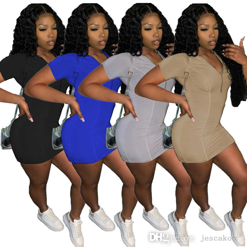 Women Midi Dresses Designer Sexy Slim Casual Zipper Dress Solid Color Hip Skirt Plus Size Sport Short Sleeve Clothes, Blue
Women Midi Dresses Designer Sexy Slim Casual Zipper Dress Solid Color Hip Skirt Plus Size Sport Short Sleeve Clothes, Blue